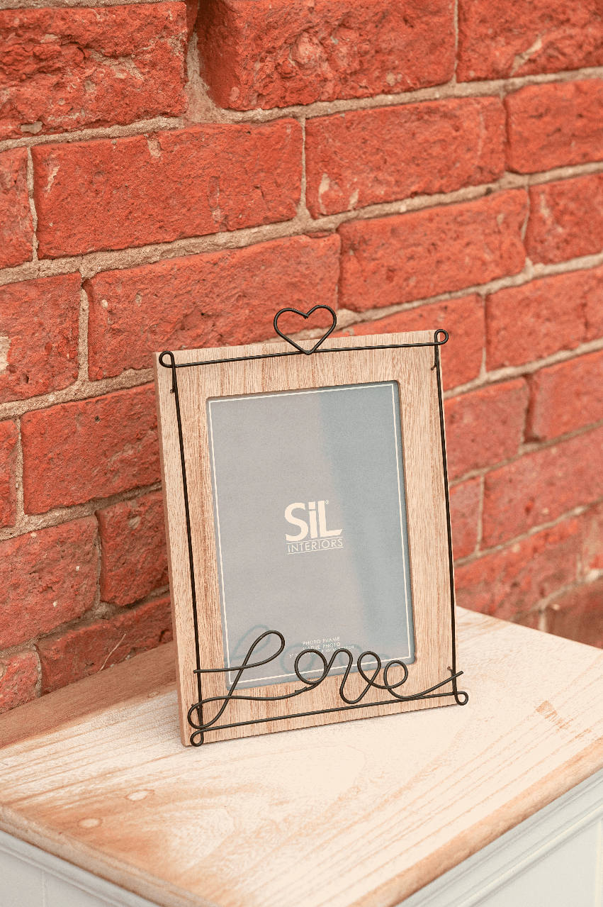 Wooden Photo Frame with Black Wire Love Script 4x6"-Photo Frames