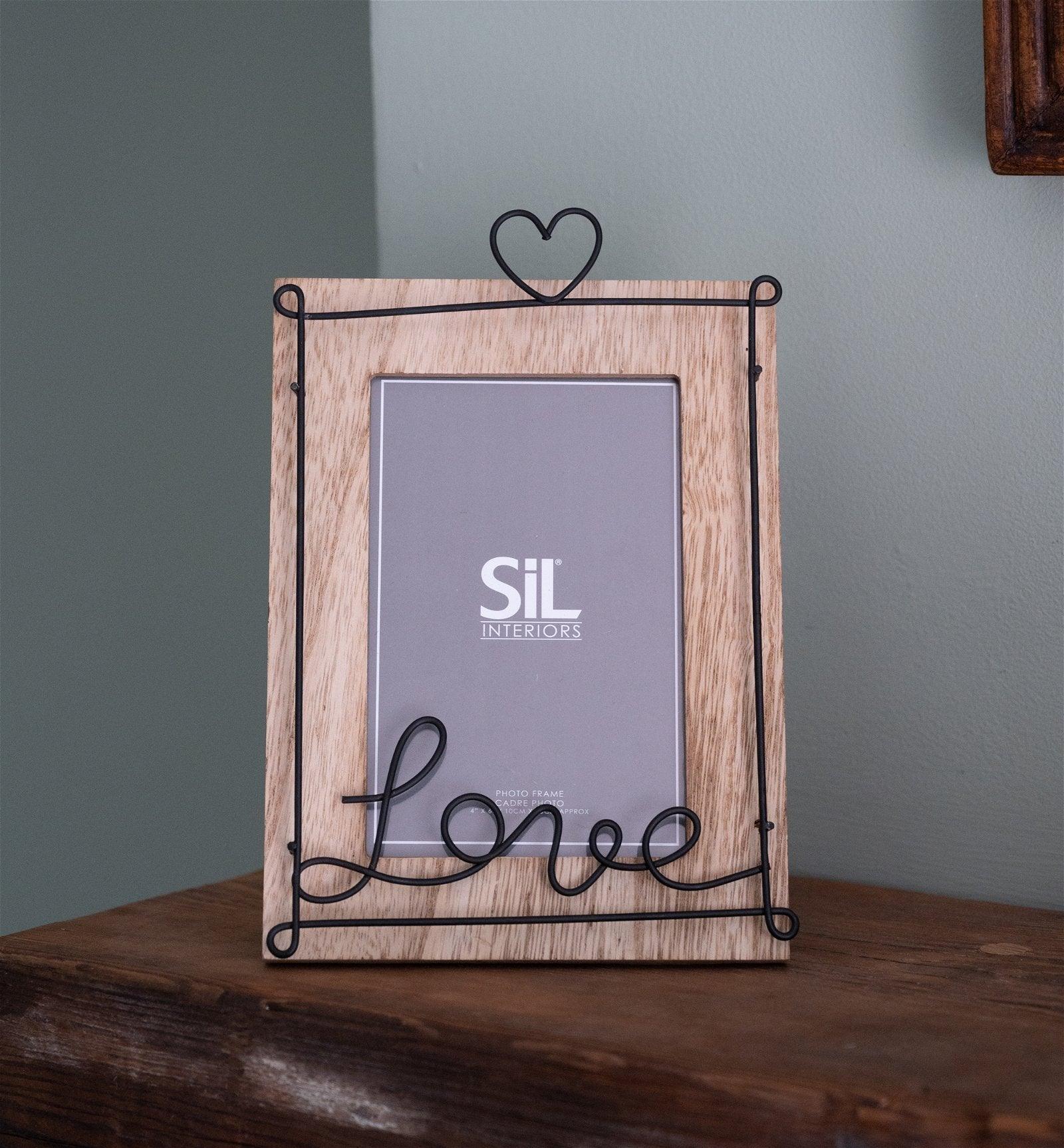 Wooden Photo Frame with Black Wire Love Script 4x6" - £15.99 - Photo Frames 