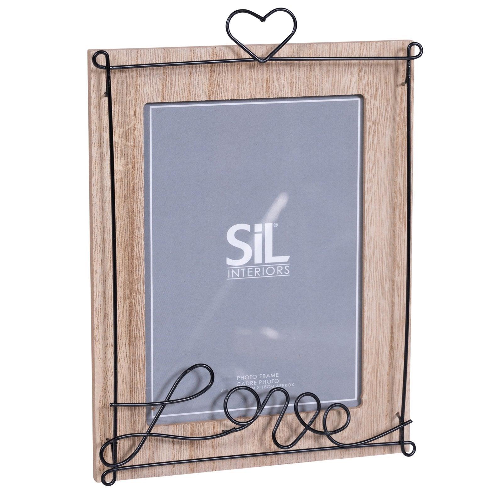 Wooden Photo Frame with Black Wire Love Script 5x7"-Photo Frames