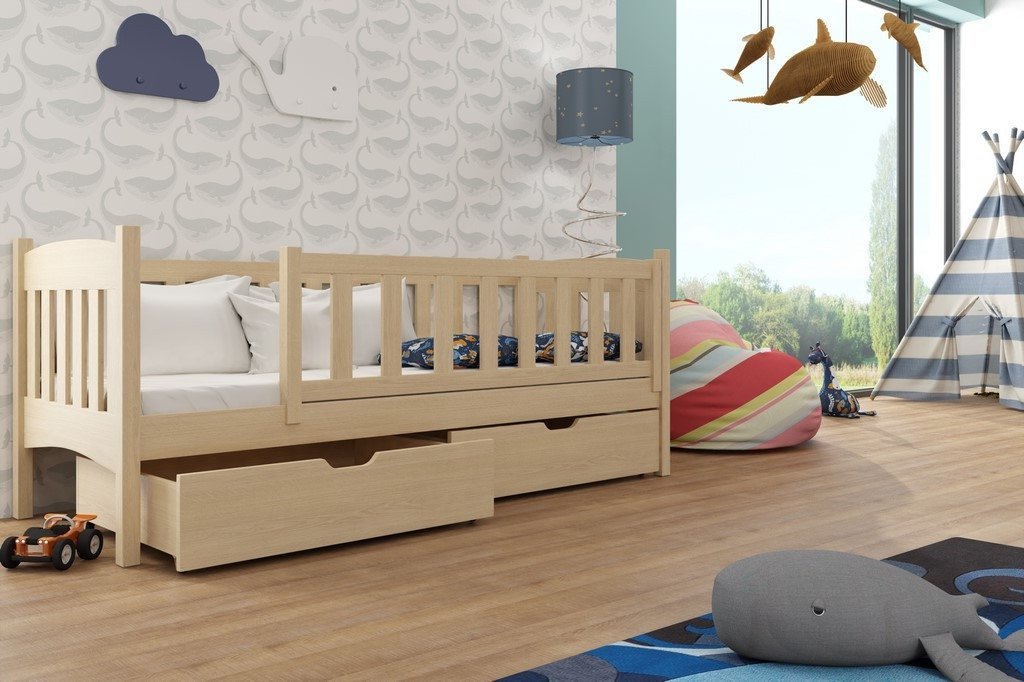 Wooden Single Bed Gucio with Storage Pine Cribs & Toddler Beds 