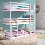 Single (3ft) Solid Pine Triple Bunk Bed White Matt