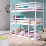 Single (3ft) Solid Pine Triple Bunk Bed Foam Mattresses White Matt