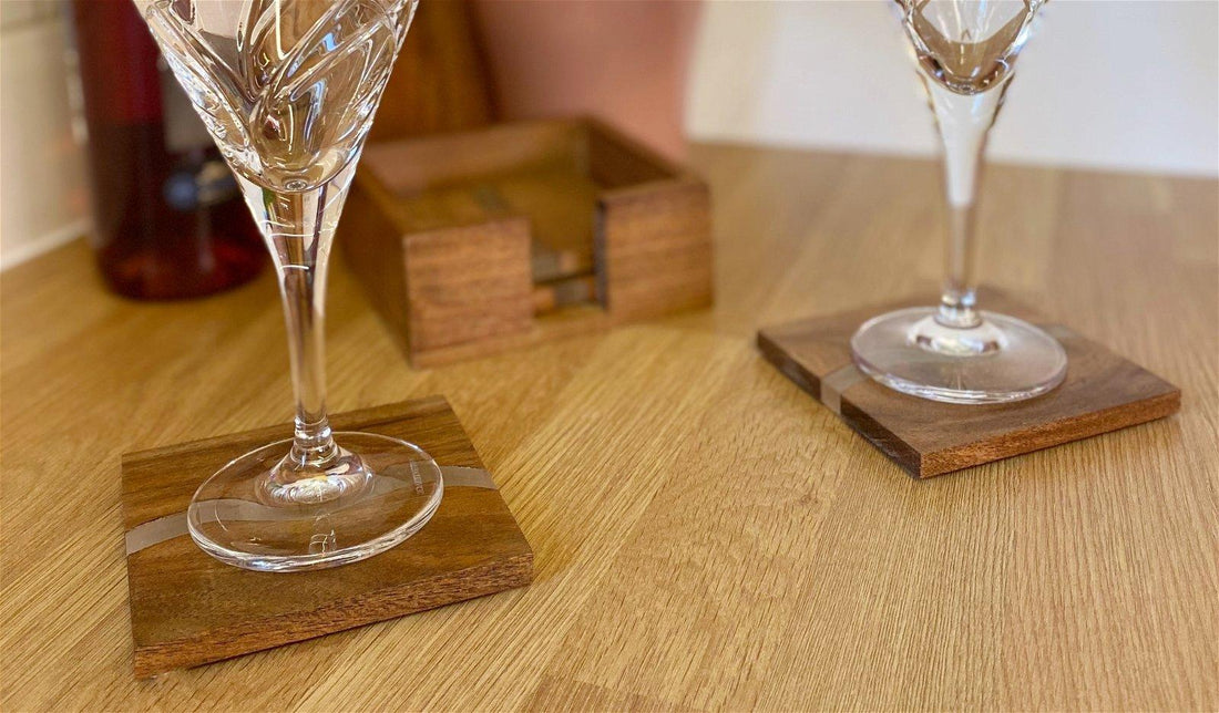 Wooden Wave Design Coasters In A Wooden Holder - £24.99 - Coasters & Placemats 