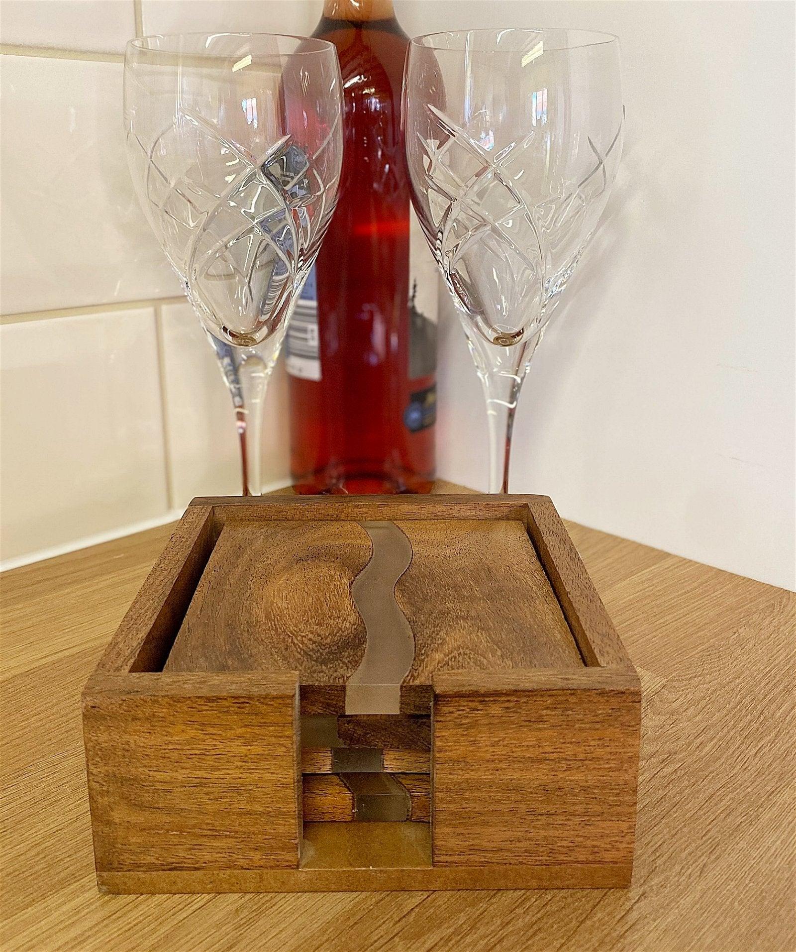 Wooden Wave Design Coasters In A Wooden Holder - £24.99 - Coasters & Placemats 